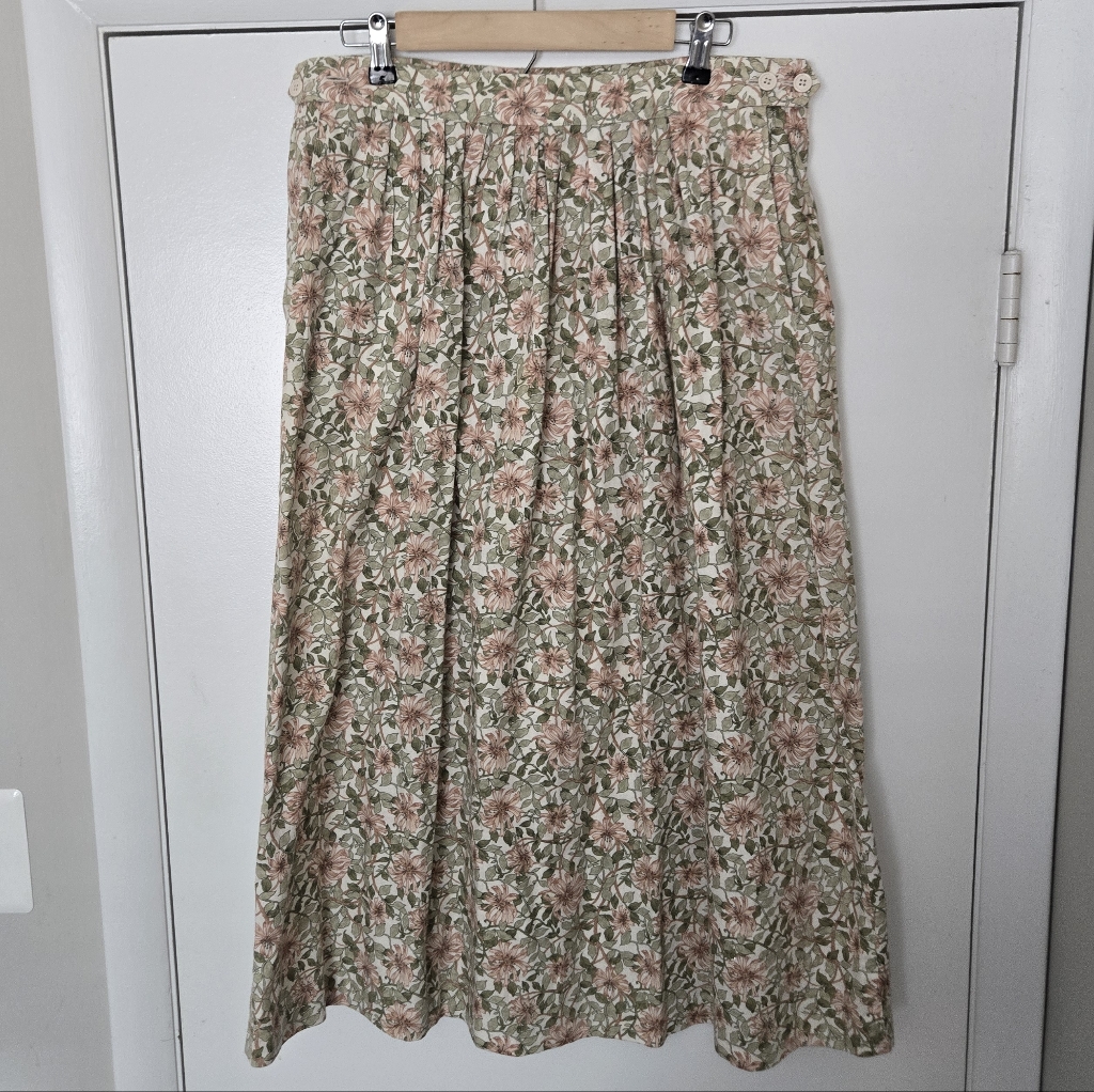 Vintage Talbots 100% Cotton Floral Midi Skirt Size 12